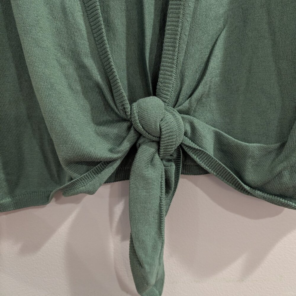 PERUVIAN CONNECTION Nwt Nikki Tie Waist Cardigan XL Green Thyme Pima Cotton - Picture 5 of 10